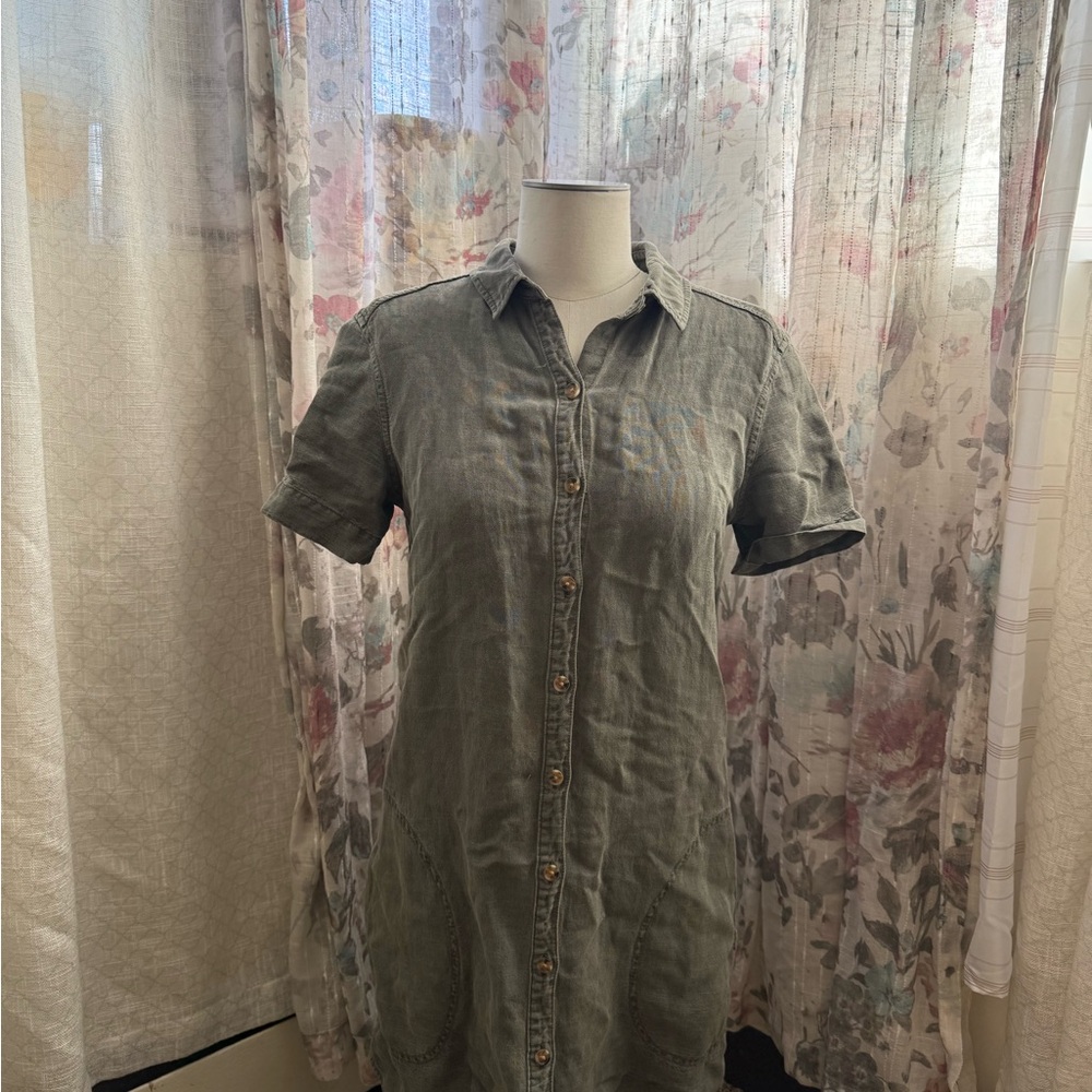 Lucky Brand Short-Sleeve Button-Front Shirt Dress in Gray